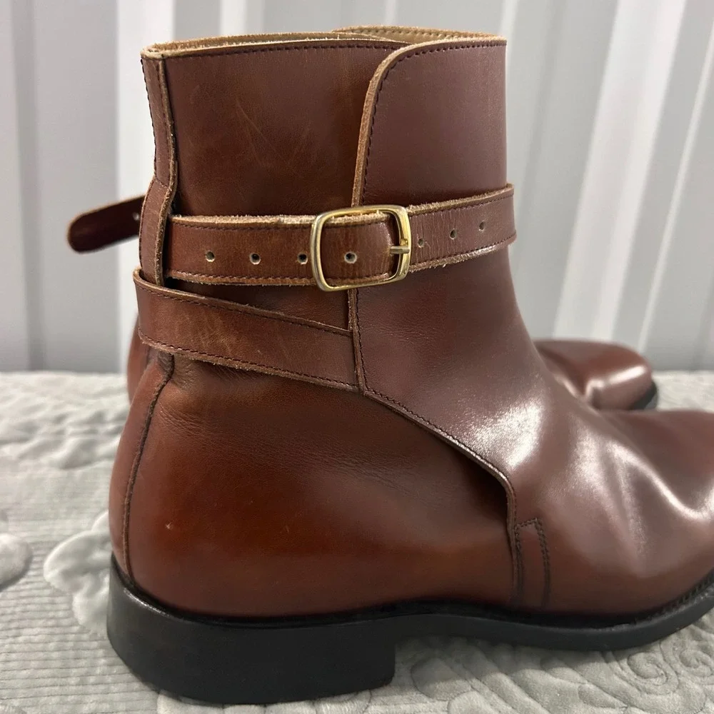 Mack James Cognac Leather Jodhpur Dress Ankle Strap Buckle Chelsea Boots 9